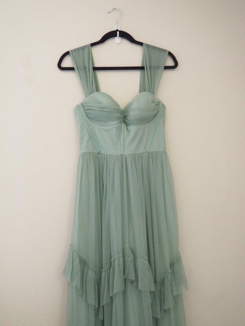 Lulus Sage Green Stunning Personality Mesh Off The Shoulder Maxi Dress sz S - Picture 6 of 11